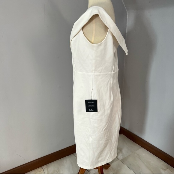 Lulu's white off shoulder fitted bodycon midi dress cocktail bridal evening - Picture 7 of 11